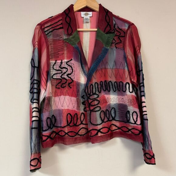 Vintage Silk Blazer Jacket Women’s Large Wearable Art Appliqué 80s 90s Y2K Top - Picture 1 of 7